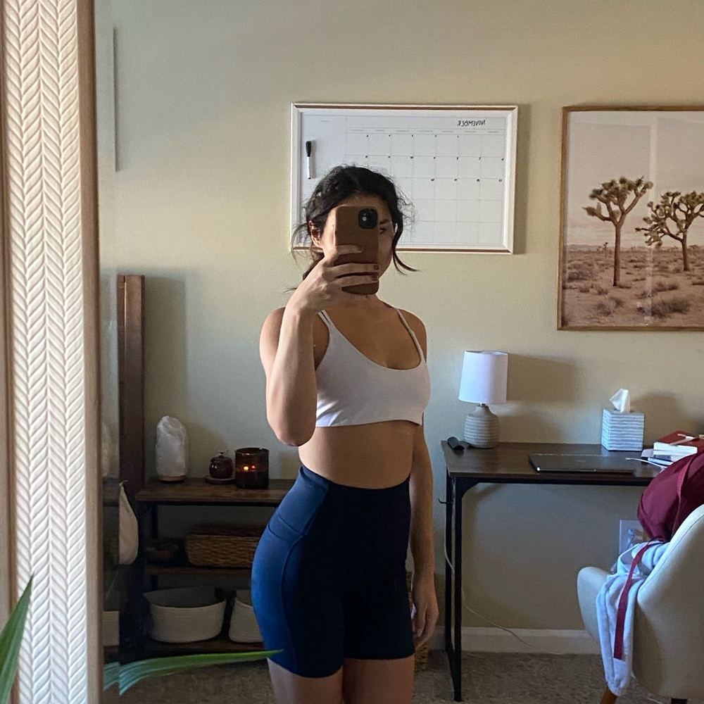 Darker blue cotton on bike shorts with pockets